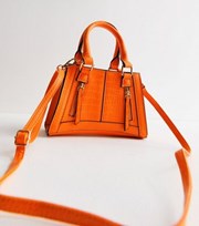 New Look Bright Orange Faux Croc Zip Front Cross Body Bag